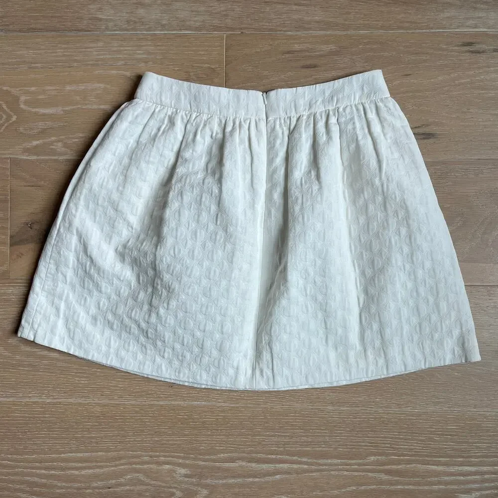 Karen Millen Textured Mini Skater Skirt White Size 4 Fit Flare Pockets NWT